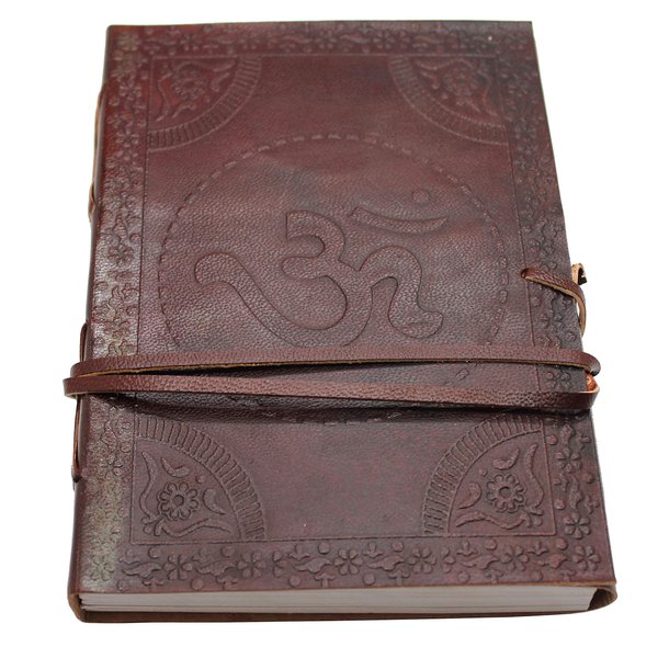 Crystalo - Handmade Leather Bound Notebook Journal with Embossed Om 7" x 5" (OM)