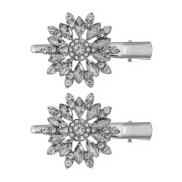 Austrian Crystal Hair Clips, White Sparkly Rhinestones Hairpins Barrettes, Elegant Metal Hairgrip Flower Hair Headwear Wedding Accessories for Women Girls