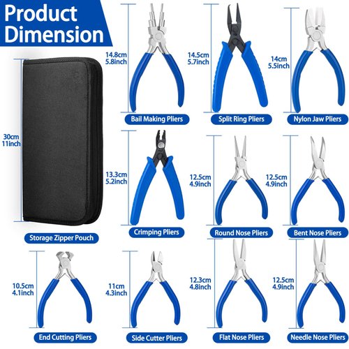 Shynek Jewelry Pliers, Set of 10 Professional Jewelry Making Pliers Tools for Craft, Wire Wrapping