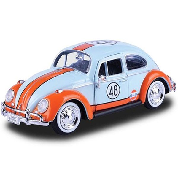 1966 Beetle #48 with Gulf Livery Light Blue with Orange Stripe 1/24 Diecast Model Car by Motormax 79655