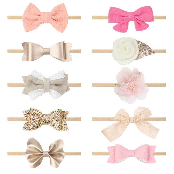 Subesty Baby Girls Nylon Elastic Headband Soft Flower Hair Band For Toddler Infant Newborn Set Of 10