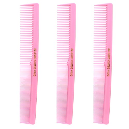 Allegro Combs 420 Hair Stylist Barbers Cutting Combs Beard Comb Mustache Mens Women Toddler Boys Braiding Hair Parting USA 3 Pc. (Fresh pink)