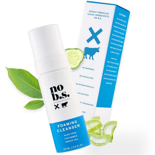 No B.S. (No Bad Stuff) Foaming Cleanser, Natural Face Wash with Cucumber, Green Tea & Aloe Vera, for Oily, Combination, Dry, Normal, Sensitive & Acne Skin, Skin Care for Women & Men, Vegan, 5.4 FL Oz