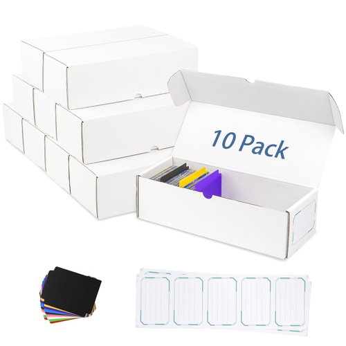 Trading Card Storage Box, 10 Pack Sports Card Storage Boxes with Dividers & Labels, Collectors Card Organizer Box for Baseball Cards/MTG/PTCG/TCG