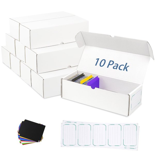 Trading Card Storage Box, 10 Pack Sports Card Storage Boxes with Dividers & Labels, Collectors Card Organizer Box for Baseball Cards/MTG/PTCG/TCG