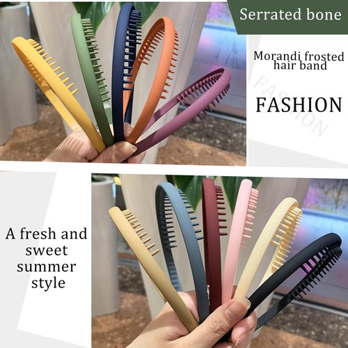 YONOY 10 PCS Thin Hair Bands with Teeth,Plastic Teeth Headbands Girls Teeth Comb Headband Non Slip Hair Comb Head Bands Hair Accessories,10 Colors Short Teeth Morandi