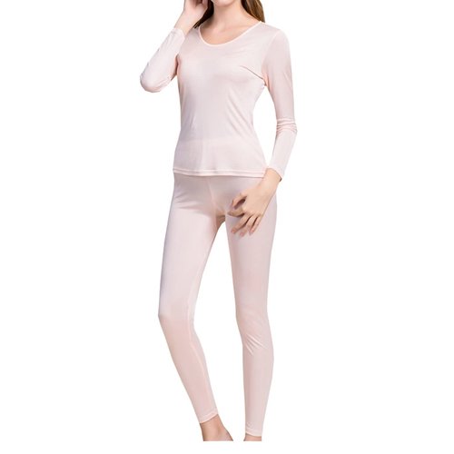 Grenasasilk Womens Silk Long Underwear Mulberry Silk Long Johns Silk Thermal Underwear Sets Cold Weather Base Layer (S, Flechcolor)