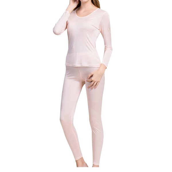 Grenasasilk Womens Silk Long Underwear Mulberry Silk Long Johns Silk Thermal Underwear Sets Cold Weather Base Layer (S, Flechcolor)