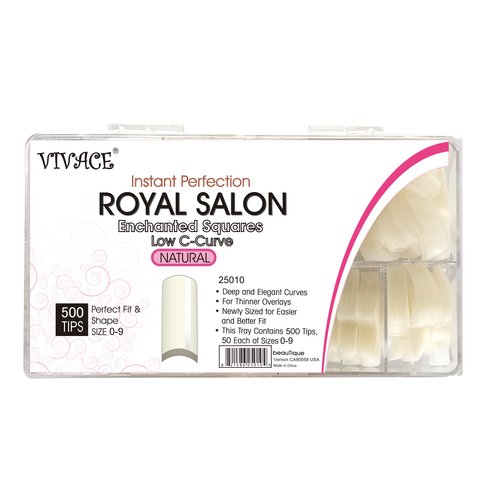 VIVACE Natural Royal Salon 500 Artificial Fake False Gel Nail Tips, 10 Sizes With Clear Plastic Case for Nail Salon Nail shop