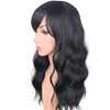 SYMEIW Medium Long Black Wavy Wigs For Women Synthetic Full Hair Natural Black Wigs With Side Bangs For Daily Use 16 Inches (NATURAL BLACK(1#))