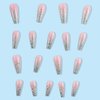 Glitter Press on Nails Coffin Long Fake Nails Pink False Nails With Designs Full Cover Reusable Stick on Nails Acrylic Ballerina Artificial Nails Glue on Nails for Women Nail Decorations 24Pcs