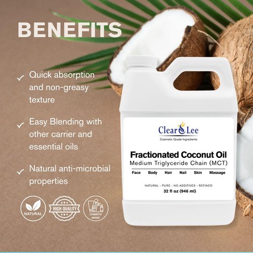 ClearLee Fractionated Coconut Oil MCT - Cosmetic Grade Natural & Pure Oil for Massage, Body, Hair, Skin, Face, Nail, Spa, Aromatherapy Carrier for Essential Oils, Soap Making, Serums & More (32 oz)