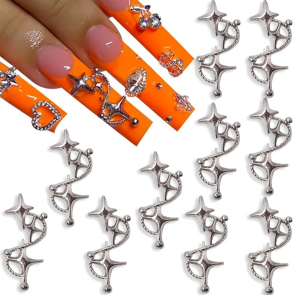 10pcs 3D Star Nail Charm Triple Star Nail Charms Y2k Silver Nail Charms for Acrylic Nails Starlight Nail Art Charms Stars Nails Charms Star Charms for Nails Metal Nail Jewels Women Nail Supplies