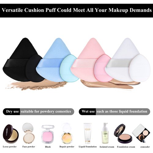 8 Pieces Powder Puff Soft Velour Puff Triangle Makeup Puff Water Drop Finger Puff Beauty Makeup Sponge Makeup Powder Pad Makeup Tool for Loose Powder Foundation Concealer, Black, Blue, White, Pink
