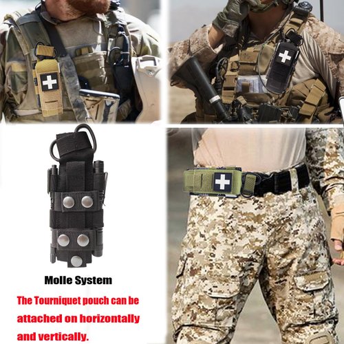 Laser Cut Tactical Molle Tourniquet Pouch TQ Holder Tourniquets Holster IFAK TQ Tourniquet Case & Trauma Medical Shear Pouch Pen&Penlight Holder (Black Set 1)