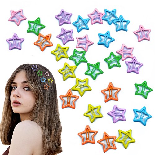 Yutniverse 30 PCS Colorful Star Hair Clips 6 Colors Y2K Accessories Star Clips Snap Hair Clips for Women Cute Metal Hair Clips Non Slip Star Hair Accessories Star Barrettes for Christmas