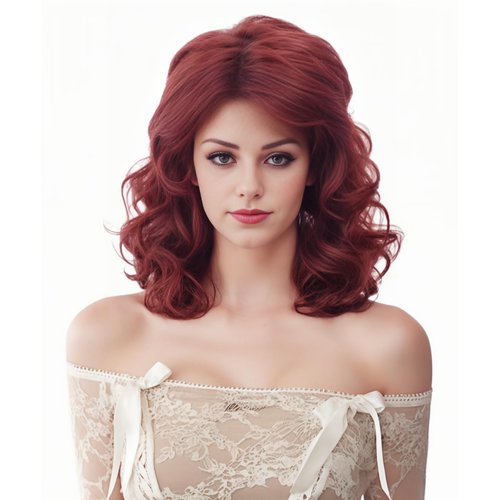 NJJYXH 16 Inches Vintage Copper Red Wigs for Women Long Auburn Wavy Wig with Bangs Synthetic Natural Burgundy Wig for 60s 70s 80s Cosplay,Halloween,Daily Use