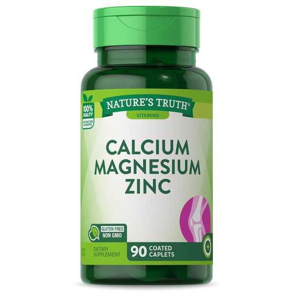 Calcium Magnesium Zinc Supplement | 90 Caplets | Non-GMO and Gluten Free | by Nature's Truth
