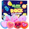 Hiawbon Valentine's Rock Painting Kit, Glow in The Dark Rock Kit, Arts and Crafts kit for DIY, Rock Craft Kit with Paint Supplies, 12 Rocks Craft Kits Art Supplies for Valentine's Outdoor Activities