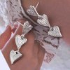 Sttiafay Vintage Heart Drop Earrings Long Heart Dangle Earrings Triple Heart Stud Earrings Silver Love Heart Earrings Jewelry for Women and Girls