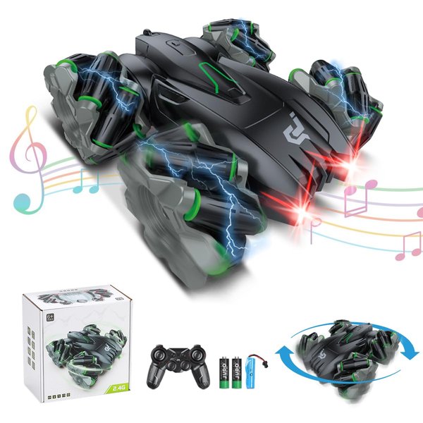 Remote Control Car,RC Cars with Headlights and Music,Double Sided 360 Flips Rotating RC Stunt Car,2.4Ghz All Terrain Toys for Ages 4-7 8-12 Kids Toy for Boys Girls Birthday Gift