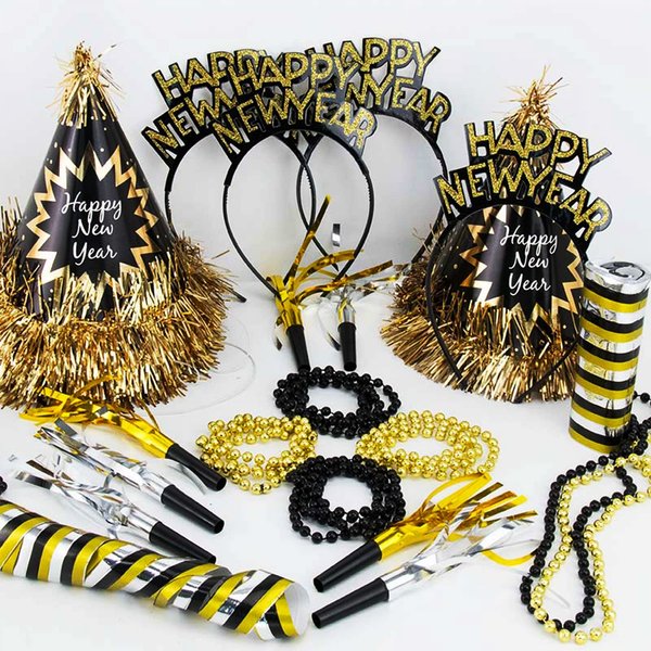 2025 Happy New Year Party Decorations 26pcs New Year's Eve Party Supplies Includes Cone Hats, Tiaras and Bead Necklaces Party Supplies for New Year