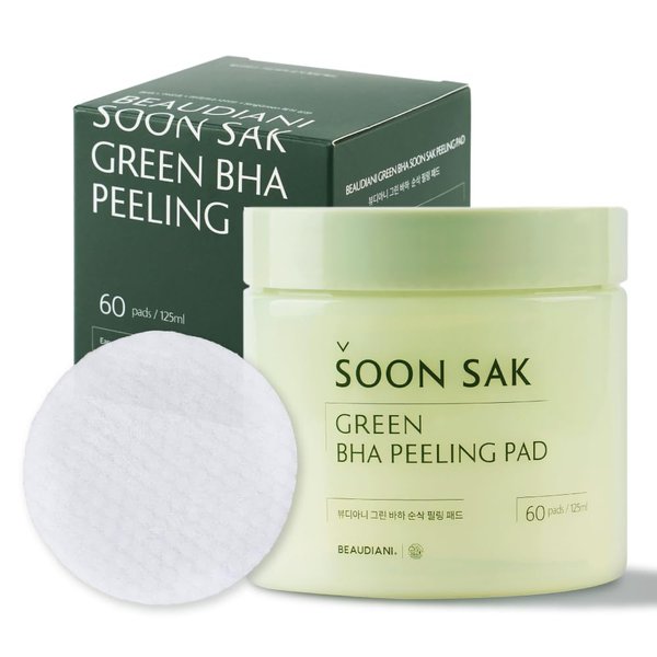 GREEN BHA SOONSAK PEELING PAD | 60pads | Facial Peel | Korean toner pads | Exfoliating Pads | Pore tightening | Soothing & hydrating toner pads | Skincare pads | Chemical peel pads | Fruits extract
