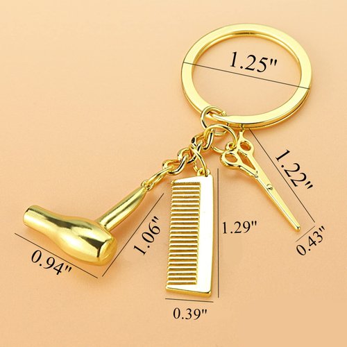 PHAETON 20PCS Hairdresser Hair Dryer,Scissor,Comb Charm Pendant Keychain Keyring,Perfect for Salon Owner,or Hair Stylist Gift Jewelry Graduation Gift (Gold)
