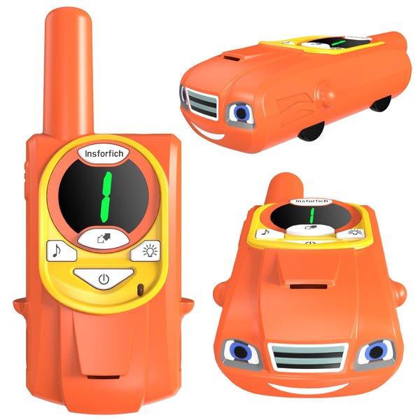 Auto Kids Walkie Talkies,Toys for 3-12 Year Old Boys Girls,3 Channels 2 Way Radio Toy, 2 Miles Range for Outdoor, Camping, Hiking (Orange)