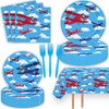51 Pcs Airplane Party Supplies Airplane Aircraft Disposable Paper Dinner Plates Napkins Forks Table Cloth Dinnerware for Aviation Theme Boys Baby Shower 1st 2nd 3rd 4th Bday Party Decorations