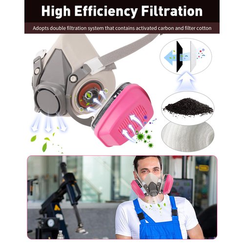 VOCITXI Respirator Mask with 60921 Filters - Reusable Half Facepiece Cover with Anti-Fog Safety Goggle Set Against Organic Vapors Dustb Fumes Used for Painting, Chemical, Welding, Cutting