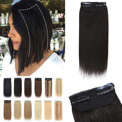 S-noilite Short Hair Extensions Clip in Human Hair 2PCS 2 Clips Clip in Hairpieces Remy Hair For Women with Short Hair Adding Hair Volume 10 Inch Natural Black