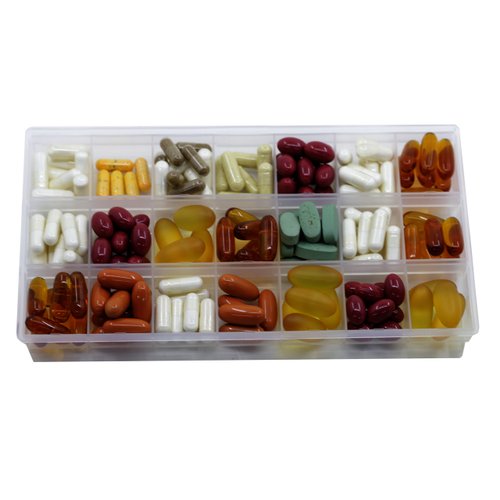 Inspirations 21 Compartments Pill Organizer Box, Medicine Remainder with Snap Lids, 7-Day AM/PM for Pills, Vitamins(6038, 21 Compartment)
