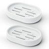 Topsky 2 Pack Soap Dish for Shower, Sink, Bathtub, Oval Plastic White Soap Bar Holder with Drain, Easy to Clean, Durable