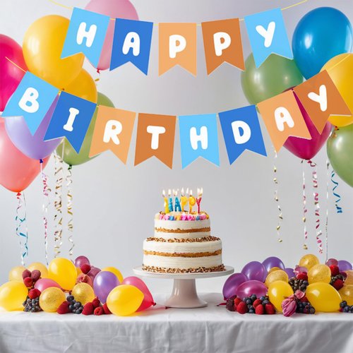 Blue and Orange Birthday Banner, Happy Birthday Banner Blue Party Decorations for Boys Kids 1st Birthday Decor