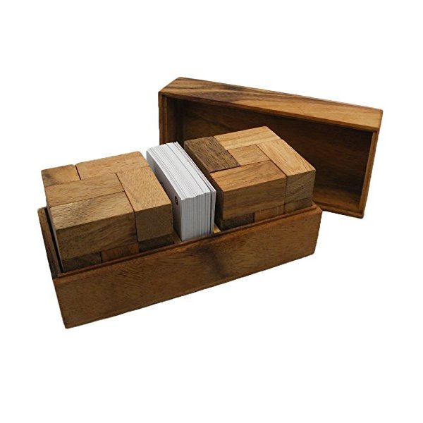 Double Soma Cube with Playing Cards - Wooden Puzzle Game Brain Teaser