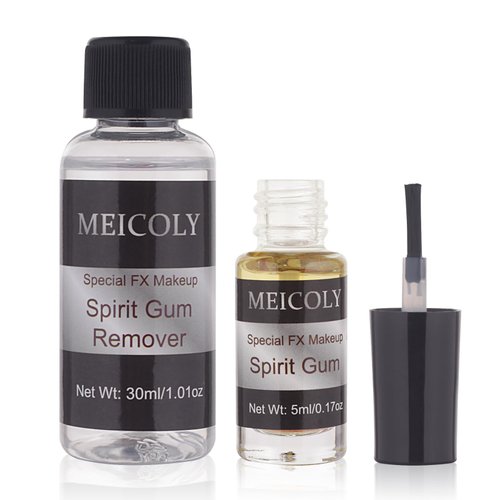 MEICOLY Spirit Gum Adhesive and Remover Combo Kit,Professional Face Spirit Glue, Body Adhesive for Face Body Prosthetics,Body Skin Glue for for Halloween,Stage, Cosplay,Special Effects FX Costume