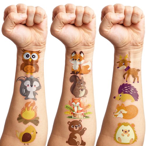 Woodland Temporary Tattoos Sticker for Kids Birthday Party Supplies Decorations Party Favors 96PCS Tattoo Forest Autumn Fall Animal Super Cute Themed Cute Kids Boy Gifts Ideal School Prizes