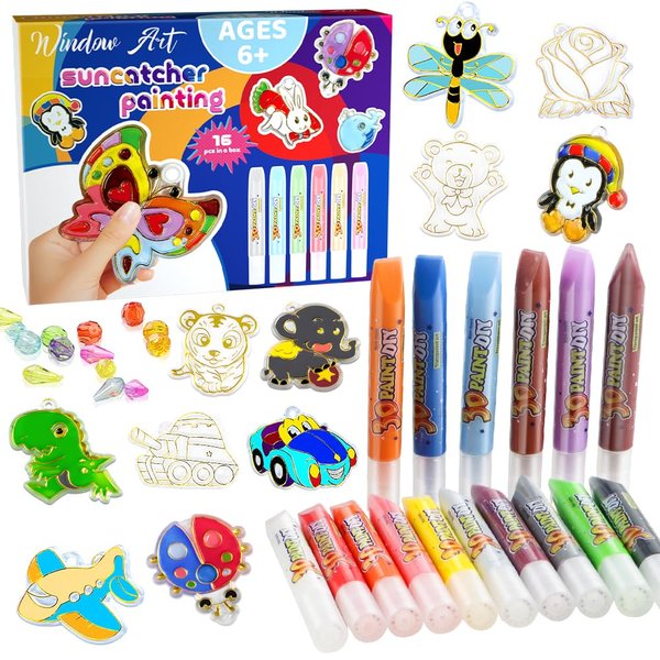 SVECKE Suncatcher Painting for Kids, Create Your Colorful Suncatchers, Acrylic Suncatcher Window Painting Kit, Window Art for Kids Ages 6, 7, 8, 9