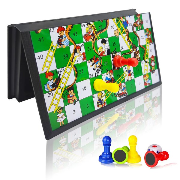 KIDAMI Magnetic Snakes and Ladders Board Game Set, Folding Portable Design and Light-Weight, Travel Game Set Gift for Kids and Adults