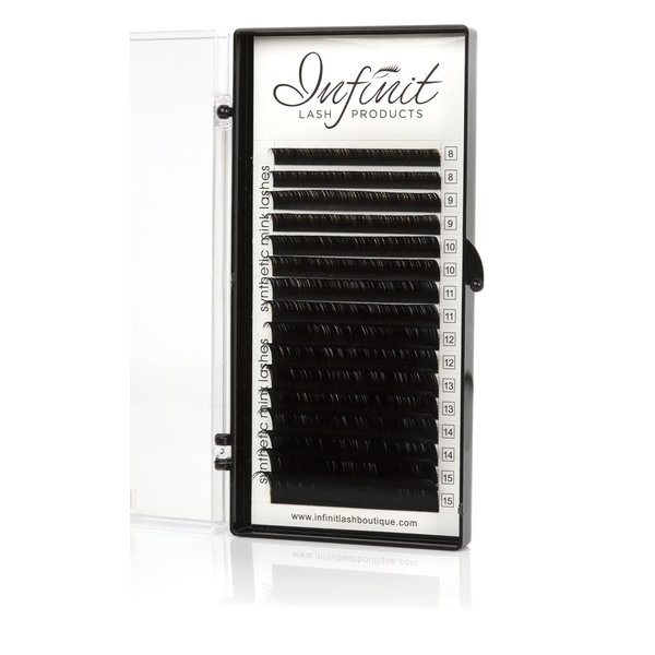 Mixed C-Curl Black Synthetic Mink Eyelash Extension Tray by Infinit | 16 Rows - Thickness: 0.15mm or 0.20mm X Lengths: 8mm~15mm | For Individual Lash Extensions ... (0.15)