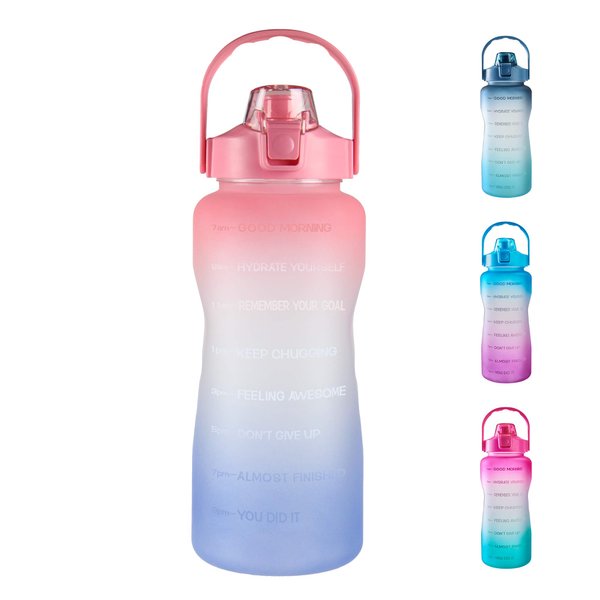 EYQ 64oz Leakproof Free Drinking Water Bottle with Motivational Time Marker BPA Free for Fitness, Gym and Outdoor Sports (Ruby/Green Gradient)