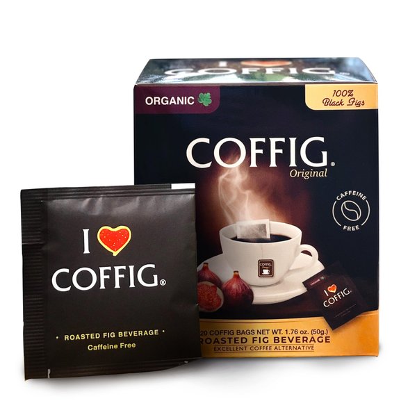 Roasted Organic Black Fig Powder - Caffeine Free Herbal Energy Drink Box of 20 Tea Bags/Sachets