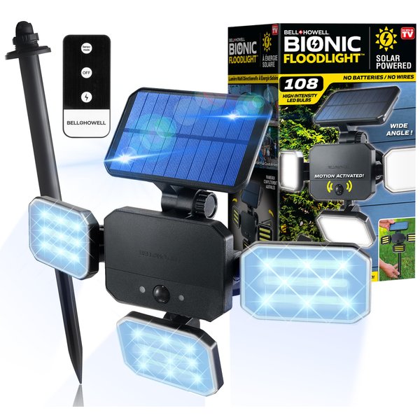 Bionic Floodlight Solar Light Outdoor Waterproof Patio Light Motion Sensor Outdoor Lights w/ Remote Control 3 Heads Wall Lights - Wireless, 50% Brighter-108 COB LED For Lawn, Garden, As Seen On TV