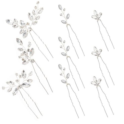 Yandino 9 Pieces Hair Accessories Bride Hair Pins Rhinestone Bridal Hairpiece for Women Crystal Hair Jewelry for Bridesmaids Flower Girls