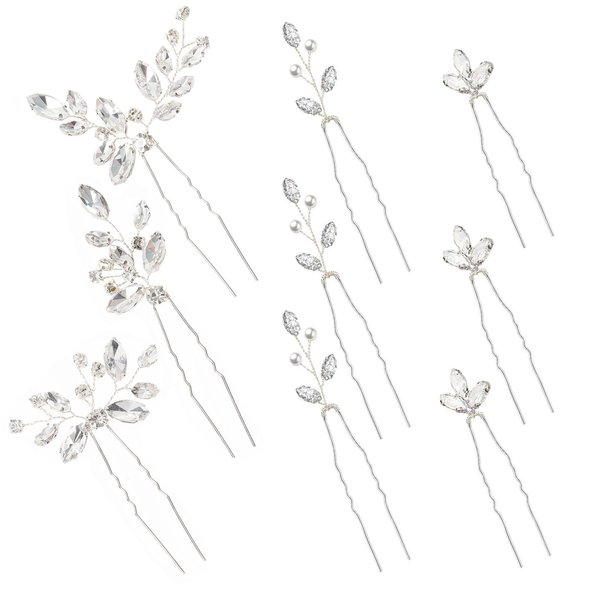 Yandino 9 Pieces Hair Accessories Bride Hair Pins Rhinestone Bridal Hairpiece for Women Crystal Hair Jewelry for Bridesmaids Flower Girls