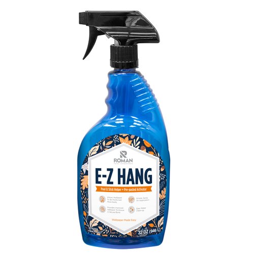 Roman’s E-Z Hang Peel & Stick Wallpaper Helper + Pre-Pasted Activator, Clear, Non-Staining, 32 Fluid Ounces