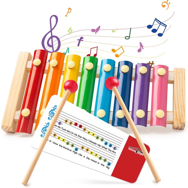 LovesTown 𝐗𝐲𝐥𝐨𝐩𝐡𝐨𝐧𝐞 𝐟𝐨𝐫 𝐊𝐢𝐝𝐬, Toddler Xylophone Wooden Musical Toy with 𝟐 𝐌𝐚𝐥𝐥𝐞𝐭𝐬 𝐒𝐨𝐧𝐠𝐛𝐨𝐨𝐤 8 Diatonic Keys Musical Instruments