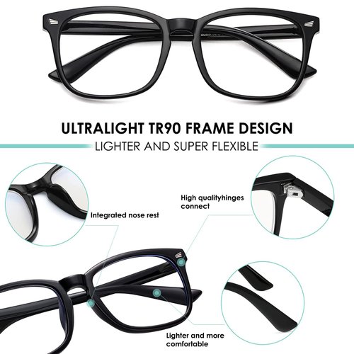 hunsquer Blue Light Blocking Glasses - Women/Men 3Pack Computer Reading Gaming Anti Eyestrain Blue Light Glasses Non Prescription (8068 3pack black+douhua+toumin)