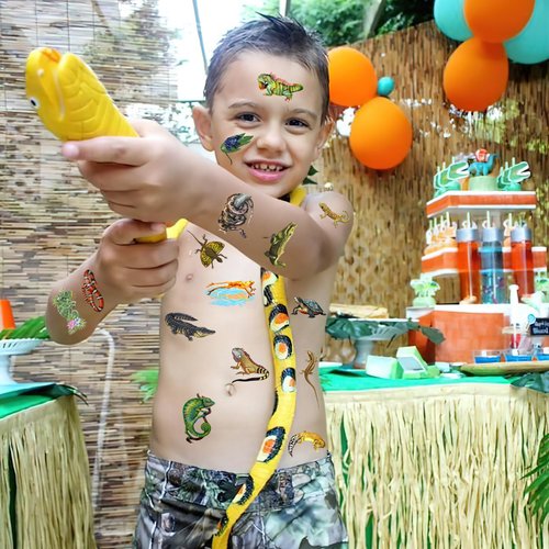Reptile Temporary Tattoos,16 Sheets 100 Pieces Reptile Themed Tattoos Stickers Party Decoration Supplies Party favors for Kids Adults